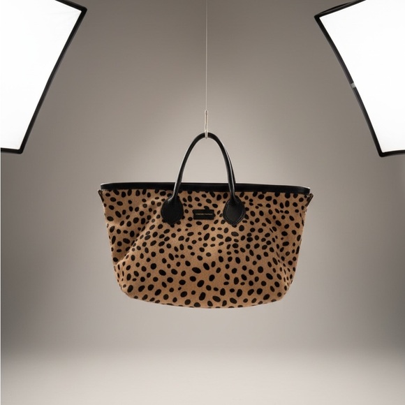 Parker Thatch leopard haircalf tote nwot leather trim large crossbody strap - Picture 2 of 5